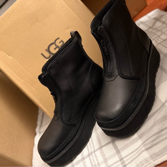 UGG Shoes - UGG Black Leather Platform Zip Ankle Boots water resistant